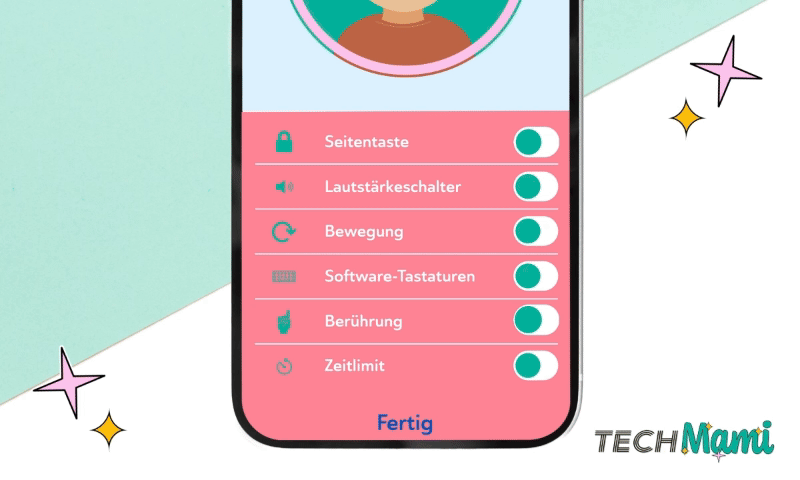 Einstellungsmenü auf einem iPhone mit Fokus auf die Option 'Berührung' unter geführtem Zugriff, umschrieben von einem gelben Kreis zur Hervorhebung.